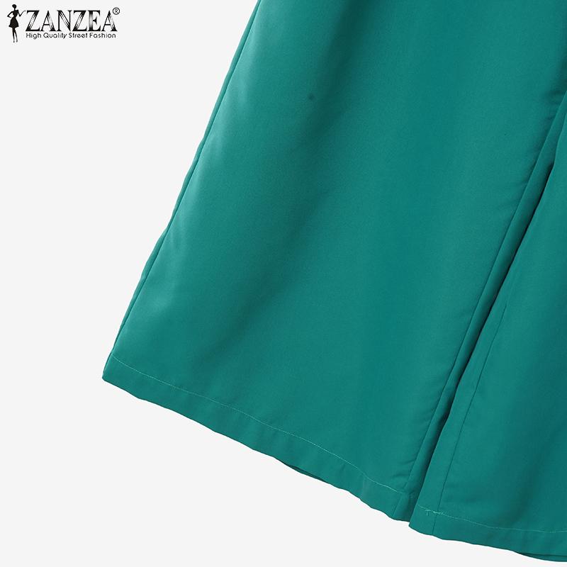 ZANZEA Women Short Sleeve Print Blouse and Wide Leg Pants Summer Two Piece Suit Sets