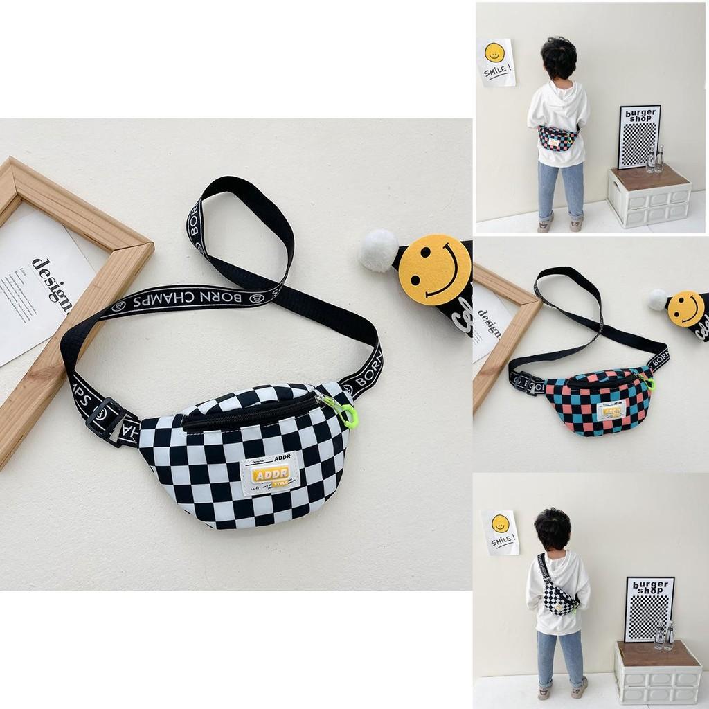Fashionable Nylon Boys Chest Bag Chic Kids Waist Pack Modern Checkered Pattern