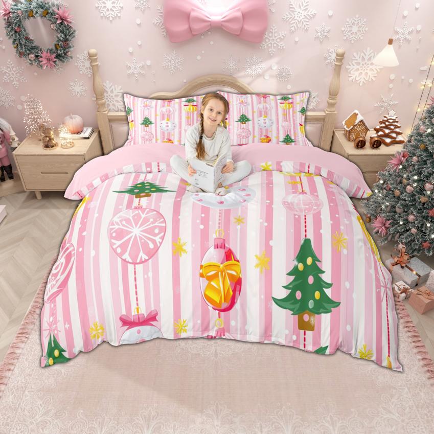 Homewish Cute Snowman Gingerbread House Duvet Cover Set Xmas Santa Claus Bedding Set Sleigh Snowflakes Quilt Cover Set