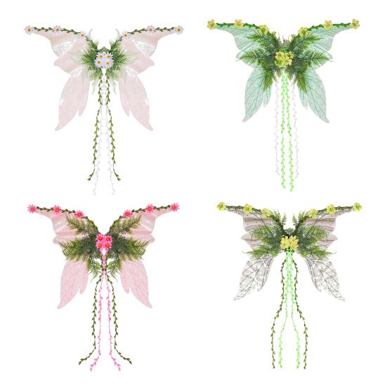 Butterfly Fairy Wings for Women Girls Woodland Elf Wings with Artificial Flowers Leaves And Vines Sparkling Angel Wings for Halloween Cosplay Costume