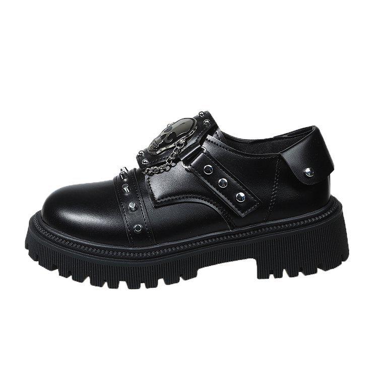 2026 Frühling Nieten Totenkopf Dunkle Kette Übergröße Lederschuhe