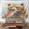 Bear Catching Colorful Salmon Pattern Wall Hanging Tapestry Decorative Tapestry Home Decor for Bedroom and Living Room
