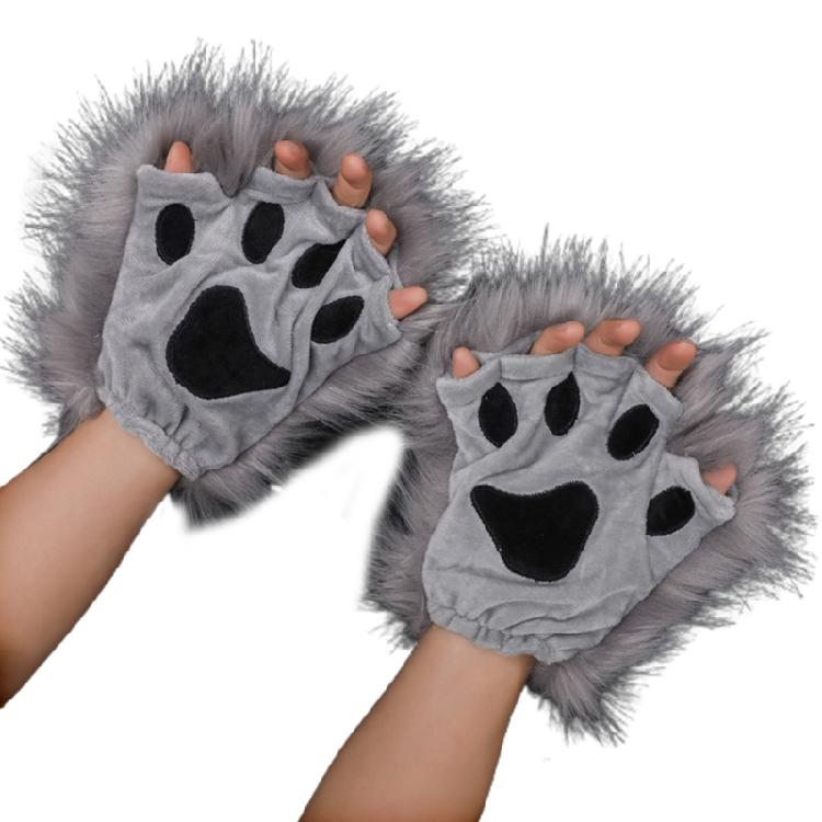1 Paar Plüsch-Wolfspfoten-Handschuhe Fuchspfoten Kostümzubehör für Halloween