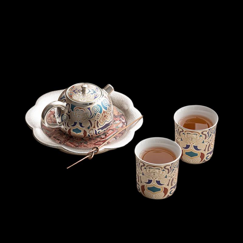 Dunhuang Gilt Silver Ceramic Tea Set 1 Set