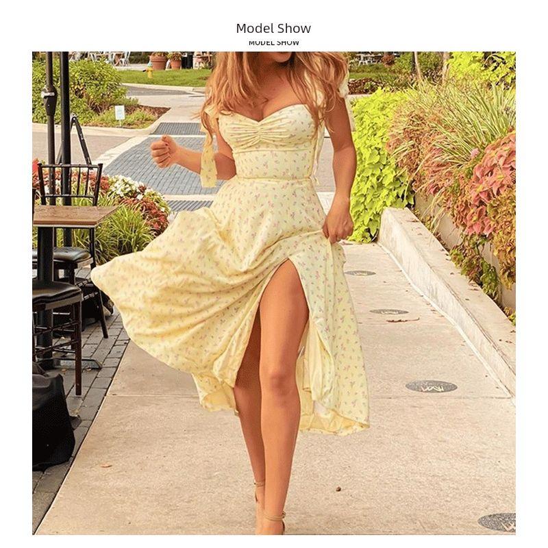 Summer New Printed Sexy Split Slip Dress