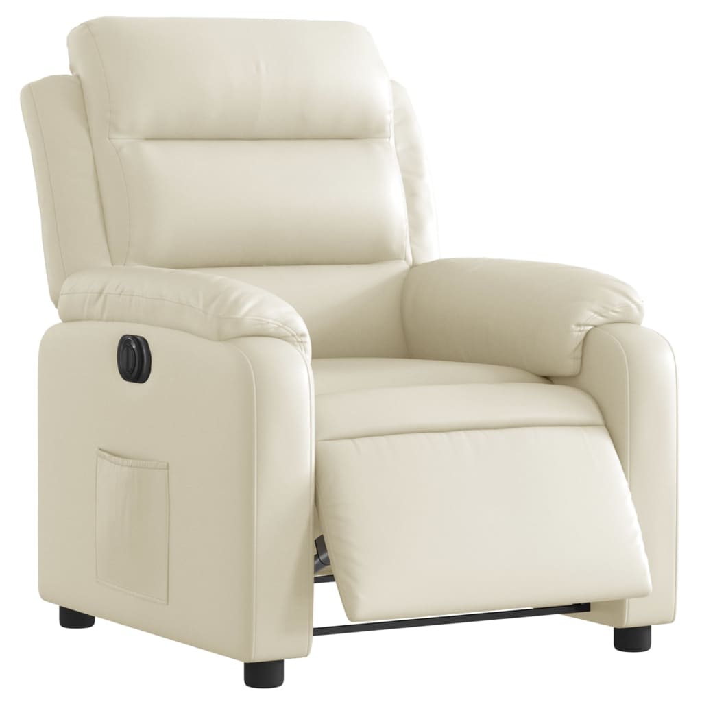 Electric Recliner Chair Cream Faux Leather