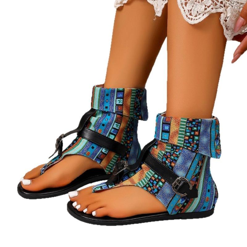 

Plus-size women s new style flip-flop flat back zipper Roman buckle sandals 43