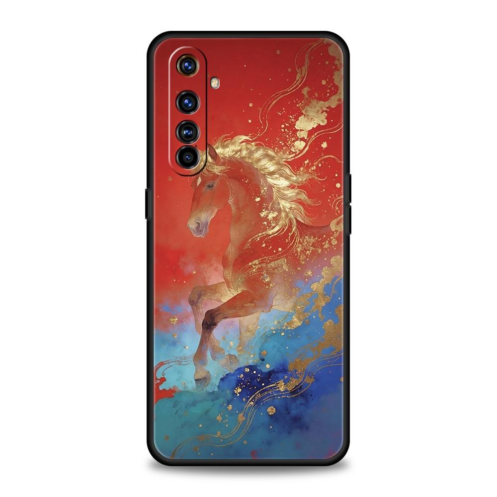 Soft TPU Case For Realme C67 C63 C55 C53 C25 C21 10 11 12 13 GT 2 3 5 Pro Plus 5G Shockproof Phone Cover Cartoon New Year Horse
