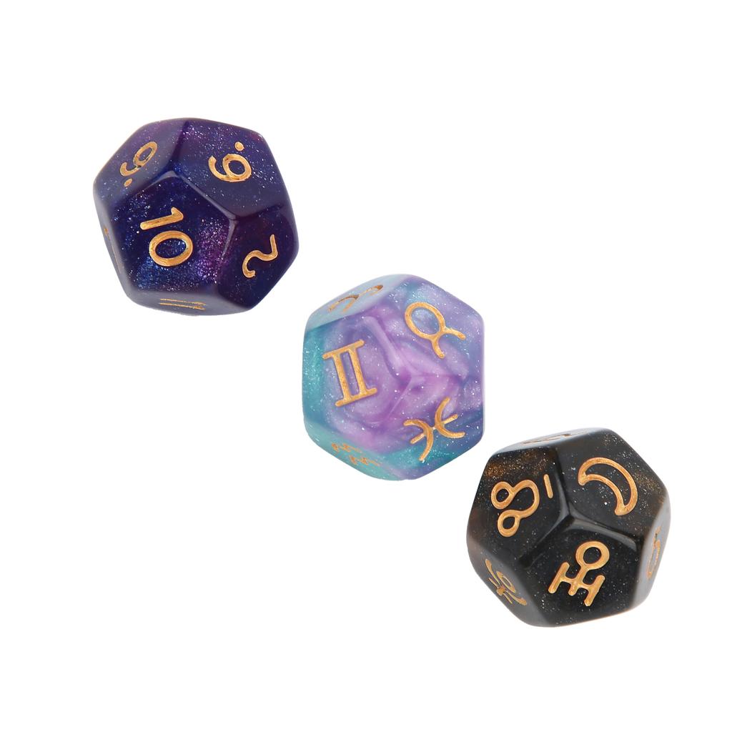 3pcs Resin Divination Dice Party Gathering Entertainment 12‑Sided Tarot Astrology Dice1#