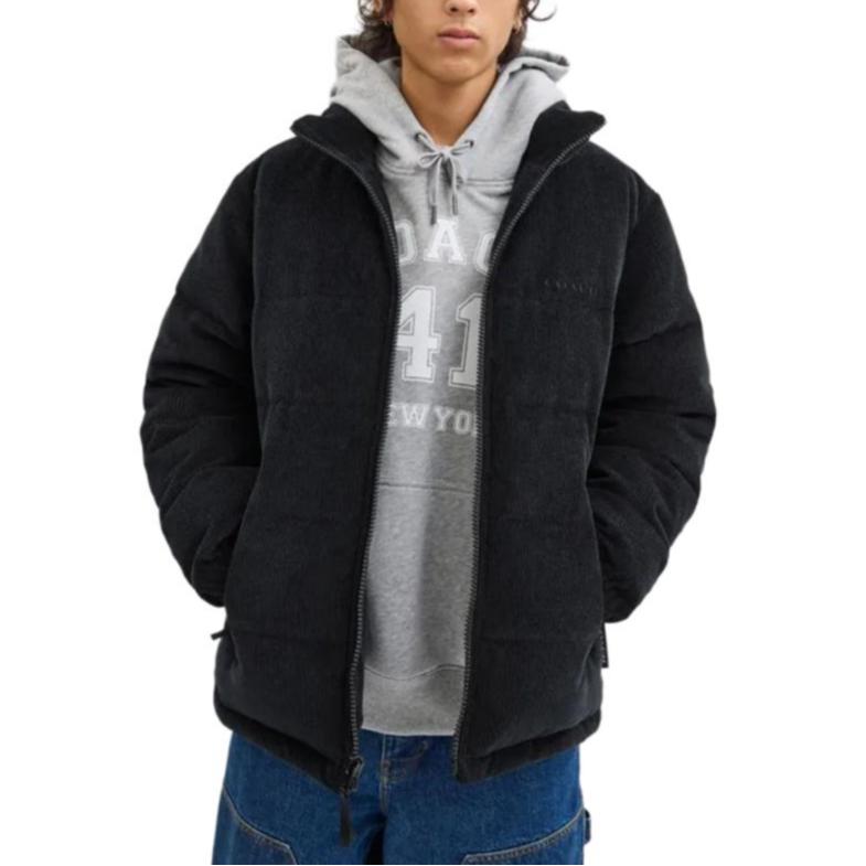 Coach FW24 Solid Color Letter Print Zipper Stand Collar Long Sleeve Down Jacket Men outerwear Black CT737-BLK