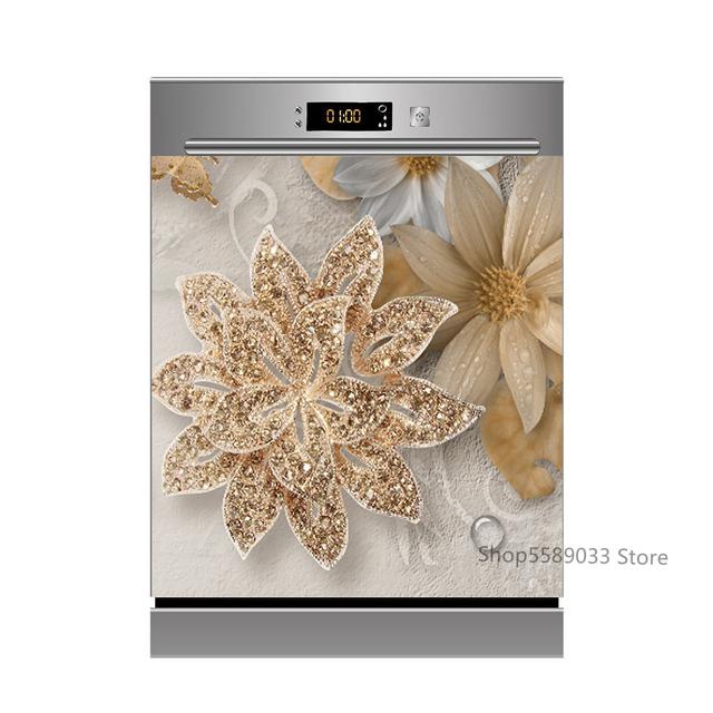 Lotus White Rose Kitchen Dishwasher Door Sticker Home Furniture Renovation Waterproof Vinyl Wallpaper Buddha Flower Room Decor