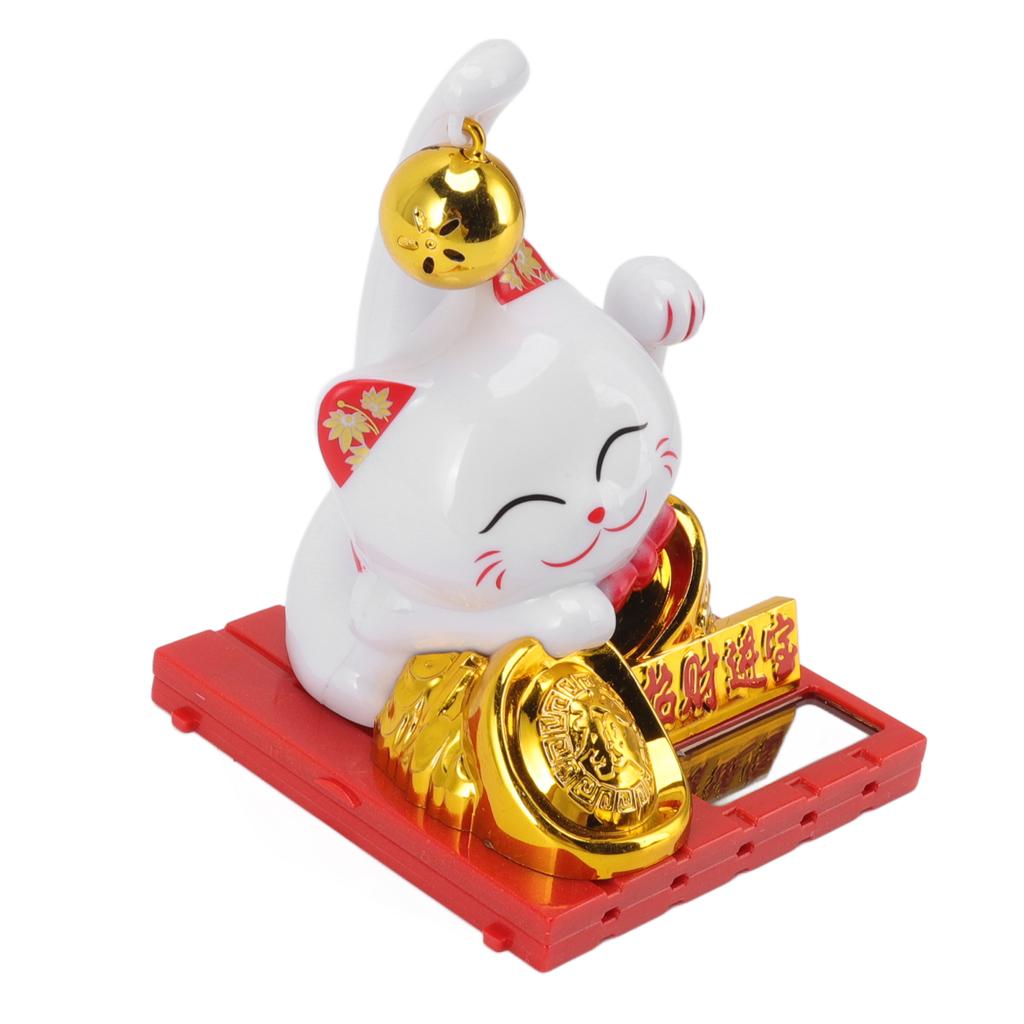 Small Bell Lucky Cat Solar Ornaments Light Energy Sensing Lucky Cat Mascot Statue Decoration for Home Car Office Gift