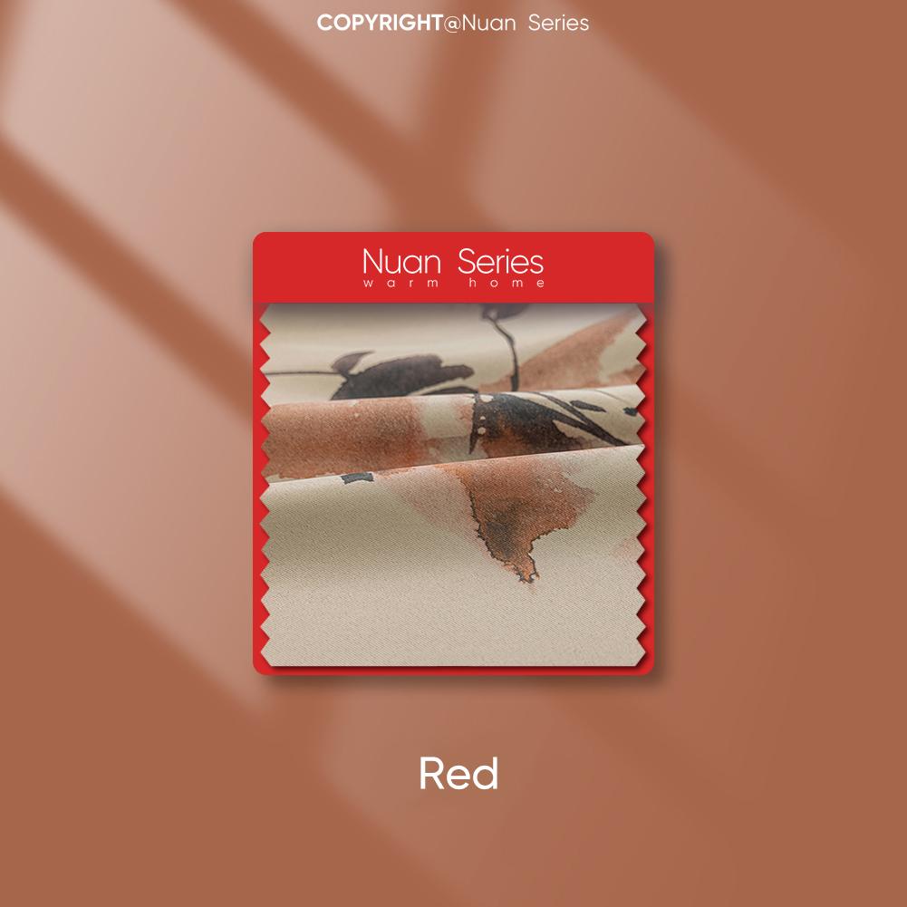 

1PC серія Nuan 70-80% затінення в пасторальному стилі із зеленим рослинним принтом для домашнього декору спальні та вітальні W150cm x L200cm червоний