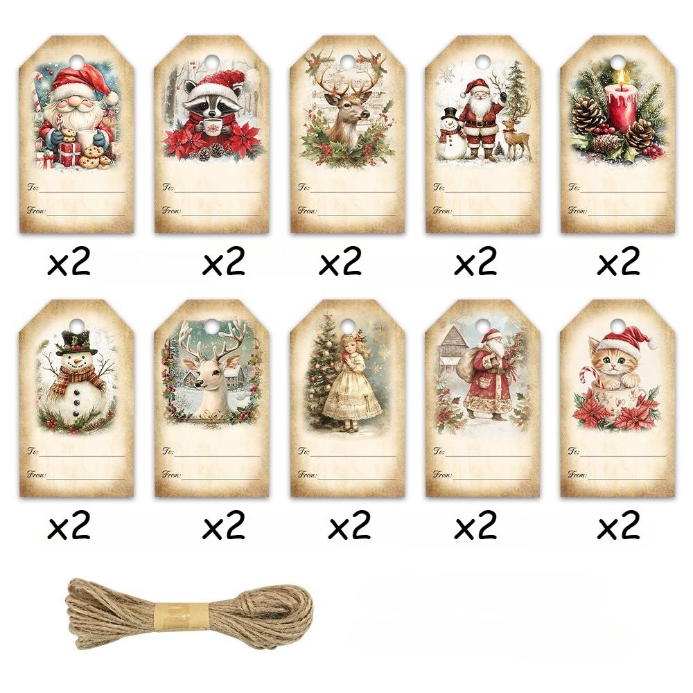 20/40 Stück Weihnachtsgeschenkanhänger-mit Weihnachtsmann, Schneemännern, Rentieren-für Geschenke, Karten, Dekorationen-Kompatibel-Perfekt für Weihnachten, Partydeko