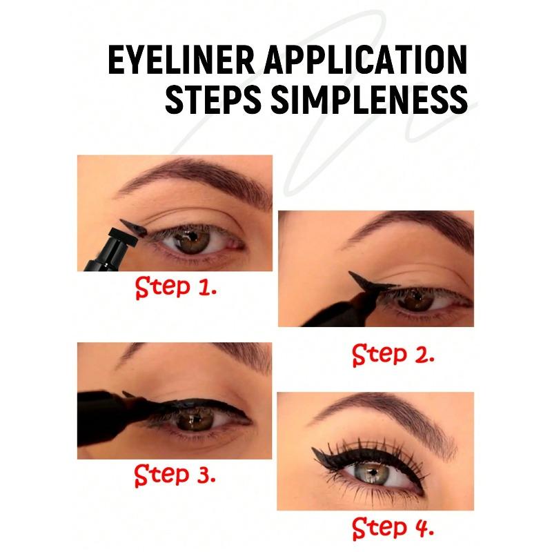 2-In-1 Eyeliner Pencil, Waterproof Sweat-Resistant Long-Lasting Smooth Dual-Ended Triangle Stamp Eyeliner, Black, Suitable For Daily Makeup