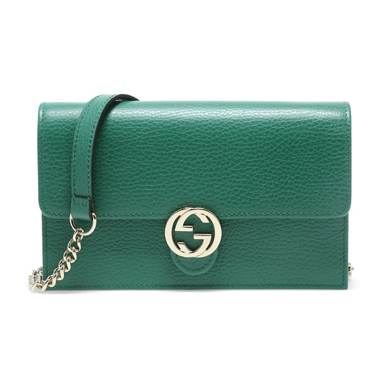 Gucci Logo Double G Litchi Grain Chain Messenger Envelope Wallet Crossbody Shoulder Bag Women Bags Green 615523-CAO0G-3120