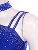 Womens Latin Dance Crop Top Single Long Sleeve Asymmetrical Shoulder Sparkly Rhinestone Top Belly Dancewear