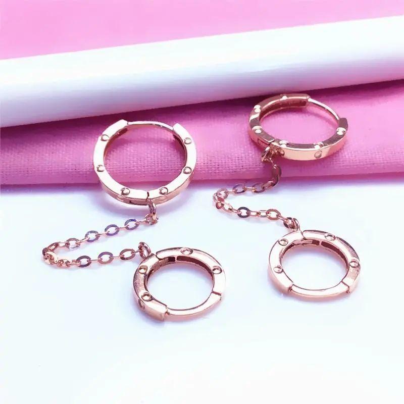 Purple Gold Round Ball Simple Fashion Personality Trend Temperament Two Wear Colored Gold Plated Rose Gold Ear Buckle