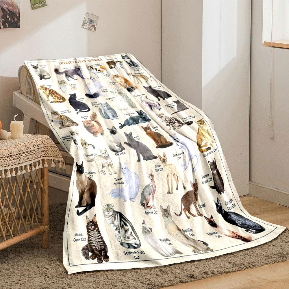 Süßes Katzenrassen Muster Decke Schlafzimmer Decke für Wohnzimmer Sofa Mittagspause Weicher Überwurf für Freund's Festival Geschenk