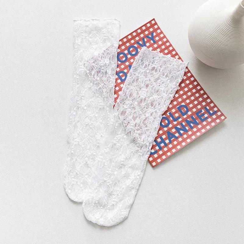 Women Kawaii Japanese Fashion Sock Retro Lace Floral Mesh Lolita Cute Socks Thin Middle Tube Girls Breathable Harajuku Socks