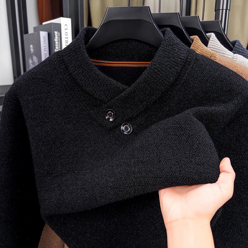 2025 Premium Men s V-neck Winter Sweater - Long Sleeve, Thick Knit Base Layer XXL чёрный