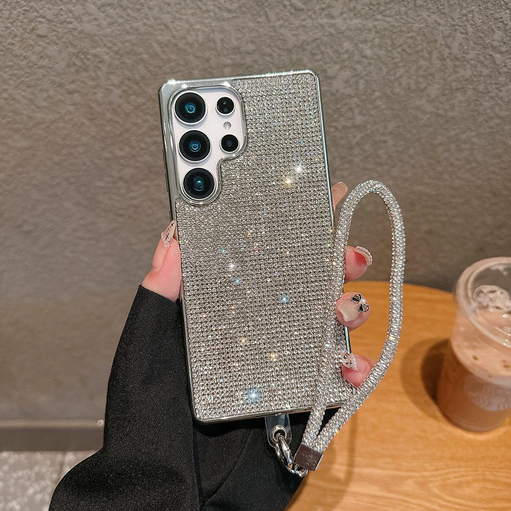Custodia Lussuosa in Pelle con Diamanti Bling per Samsung S25 Ultra S24 Plus S23 S22 S21 S25U Copertura Protettiva con Glitter Bling Tracolla
