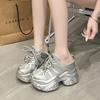Fashion 9CM Women's Thick Bottom Slip-On Slippers Air Mesh Synthetic Leather Sandals Summer Platform Wedge Flats Breathable Hollow Shoes