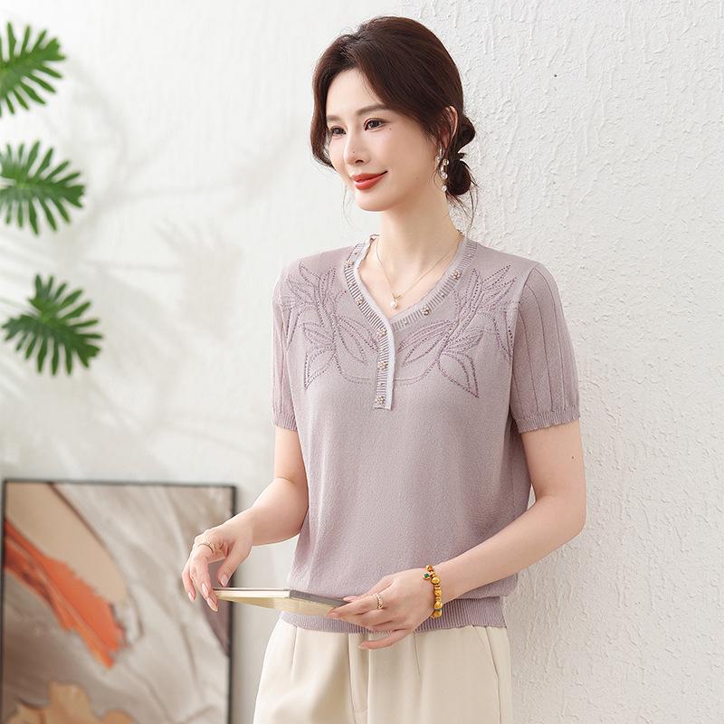 Stylish Ice Silk Short-Sleeve Top & Cardigan for Middle-Aged Women - Summer 2026 Collection