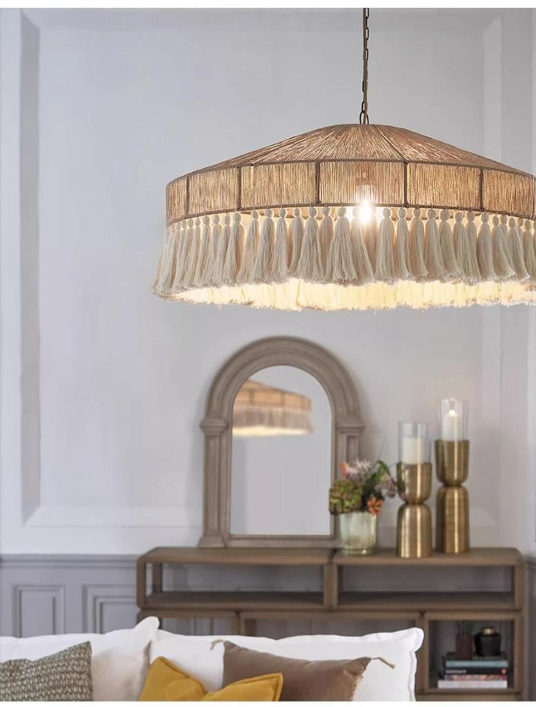 Wabi-Sabi Retro Hemp Rope Tassel Chandelier for Bedroom or Living Room