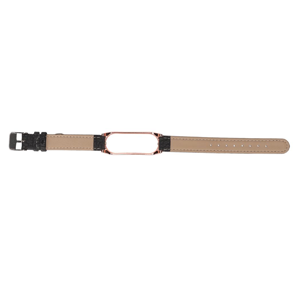 Smart Bracelet Band Smartwatch Wrist Band Leather Strap Metal Casing Anti Lost for Mi Band 6 5 NFC(Black Gold )