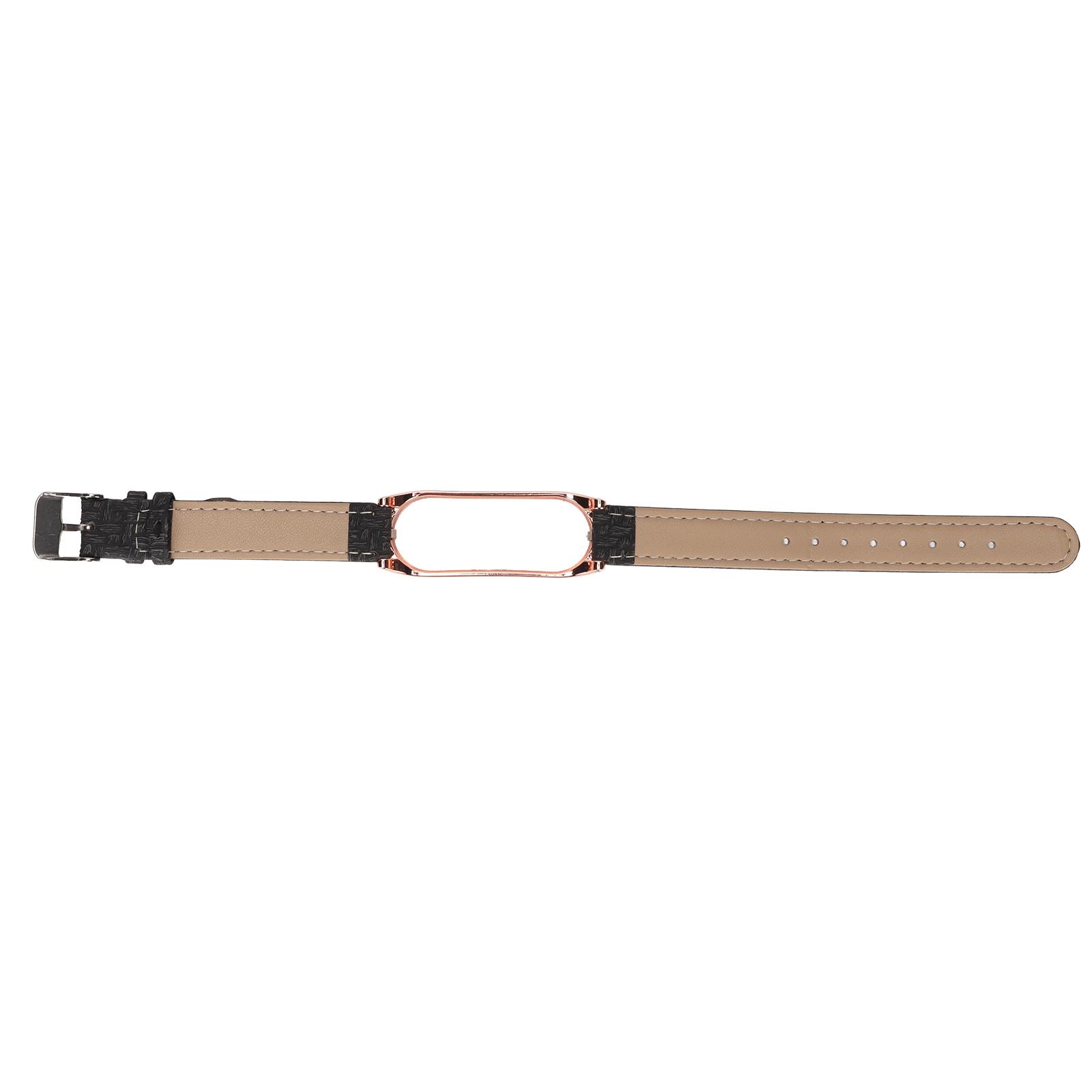 

Smart Bracelet Band Smartwatch Wrist Band Leather Strap Metal Casing Anti Lost for Mi Band 6 5 NFC(Black Gold )
