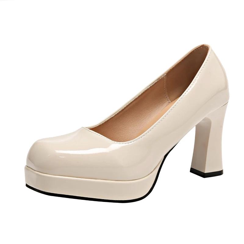 

Модные женские туфли-лодочки Модные классические туфли на высоком каблуке из лакированной кожи с круглым носком на платформе Свадебные туфли больших размеров 35-44 Каблуки Женские 44