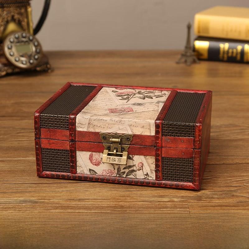 Wooden Storage Antique Box With Lock For Jewelry Cosmetics Decorations Home
