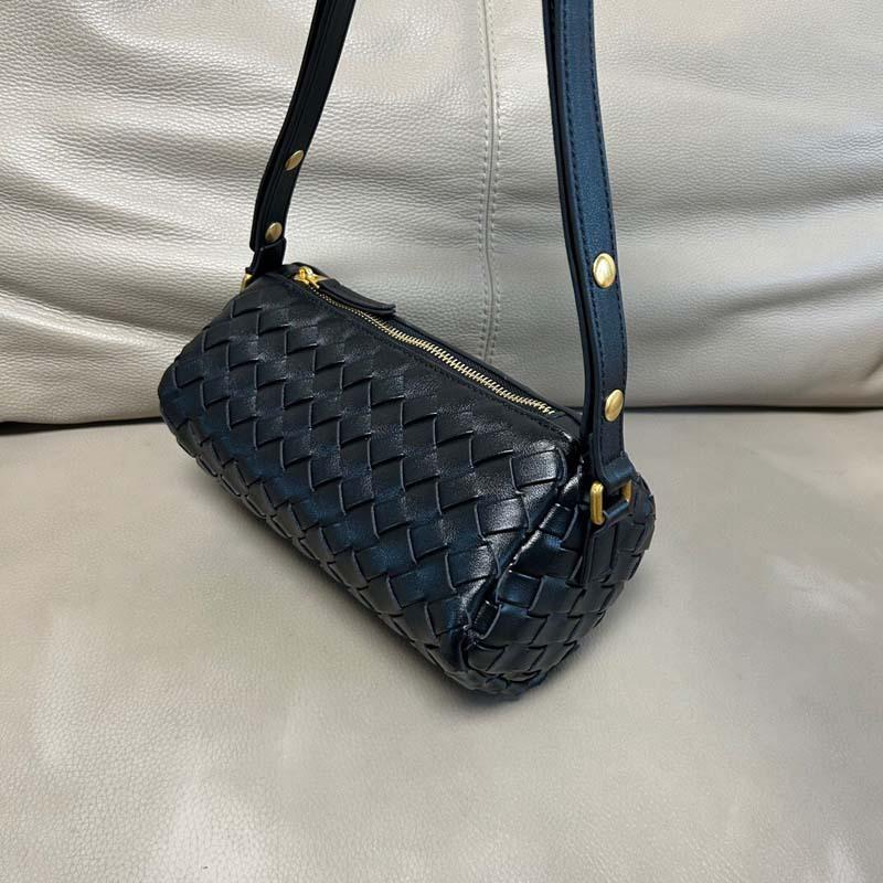 Leather rhombus bag woven pencil bag cylindrical women's bag underarm pillow bag one shoulder diagonal span handbag crossbody