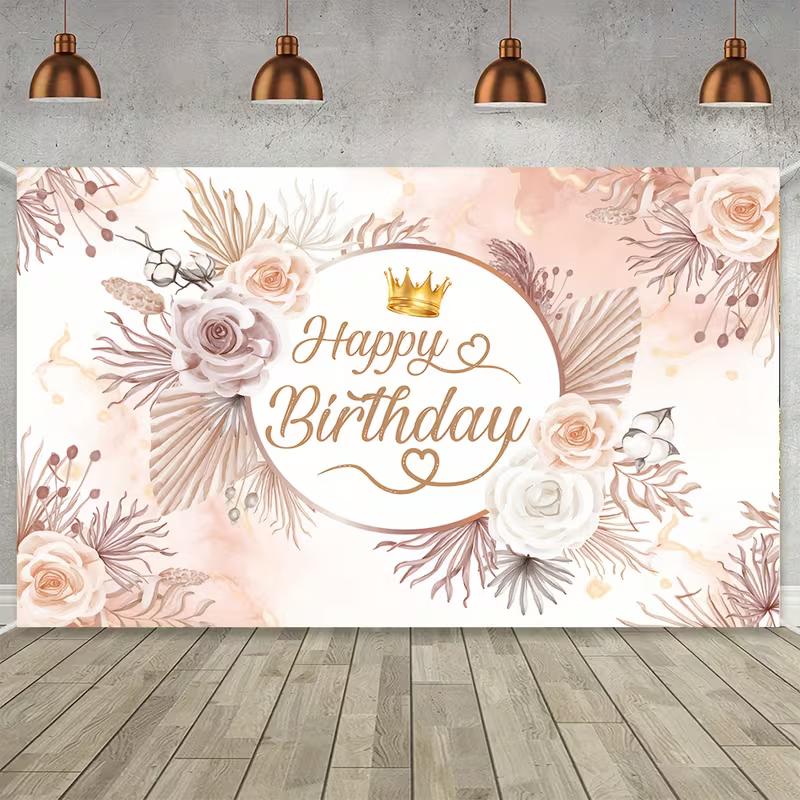 2D Watercolor Floral Happy Birthday Party Background Banner