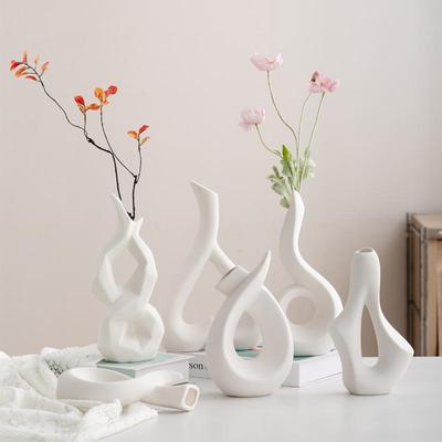 White Irregular Ceramic Openwork Vase – Modern Rustic Ornament for Living Room