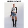 UR 2025 Women's Retro Print Color-block Slim-fit T-shirt