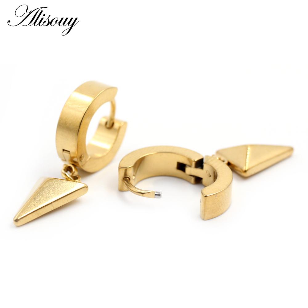Alisouy 2pcs Stainless Steel Stud Huggie Hoop Earrings for Women Men Triangle Dangle Earrings Punk Hiphop Style Goth Earrings