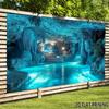 2D Mystical Turquoise Cave with Water and Stairs Background