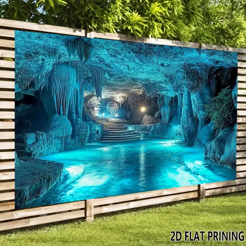 2D Mystical Turquoise Cave with Water and Stairs Background