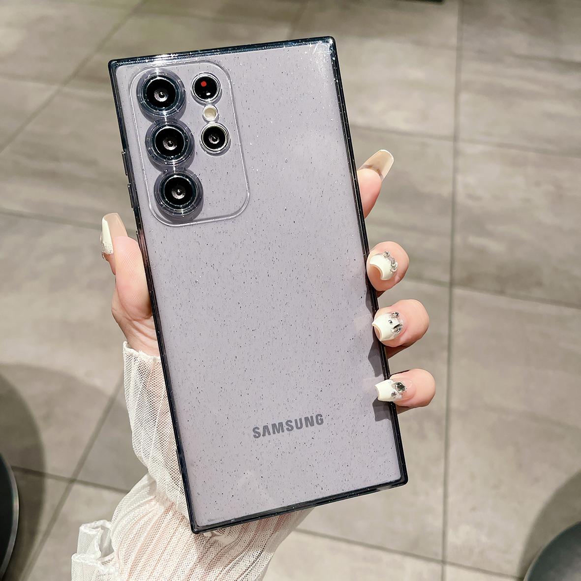 

Для Samsung S25 S24 S23 Ultra S22 S21 Fe A55 A35 A54 прозрачный мягкий защитный чехол из ТПУ с квадратным блестящим противоударным покрытием Samsung S25 серый