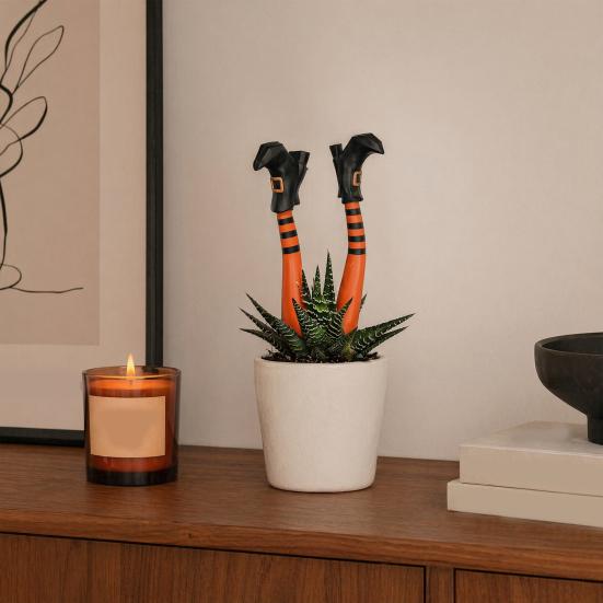 huaqianguhh 1 Pair Witch Legs Planter Decorations, Plastic Leg Insert Ornaments, Halloween Flower Pot Decoration for Outdoor Indoor Potted Plants