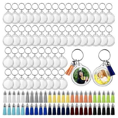 50pcs Fringe Key Rings Blank Photo Frame Keychain Phone Hangings Decoration