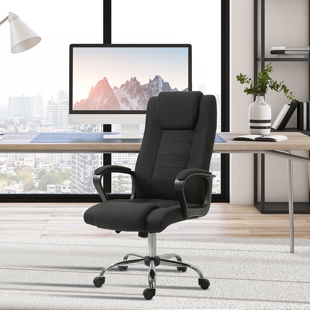 Office Chair Ergonomic Desk Chair with Armrest, Height-Adjustable Swivel Chair with Linen Look, Padded Computer Chair, Black