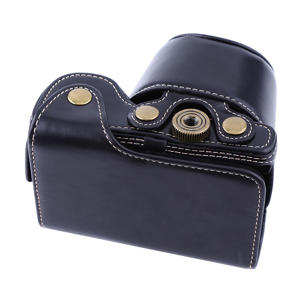 PU Leather Camera Case Bag For Sony A6000 A6300 A6400 16‑50mm Camera Lens(black)