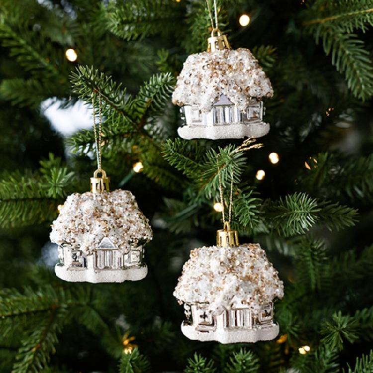 Golden Christmas Ball Houses Shape Decorations Hanging Pendant For Outdoor Party Wall Window Decoration