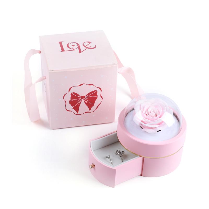 Luxury Valentine's Gift Box: Soap Rose, Necklace & Ring Display for Romantic Gesture