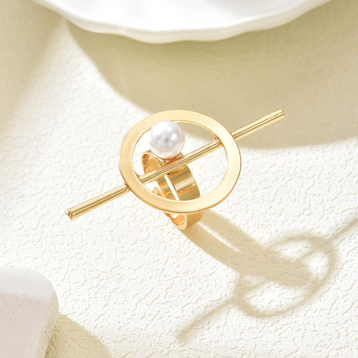 

European and American trend pearl ring women s design sense versatile double ring hand jewelry