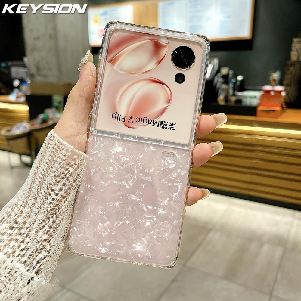 KEYSION Роскошный глянцевый чехол с бриллиантовым узором для HONOR Magic V Flip, противоударный чехол для телефона Huawei P50 Pocket 2 Nova Flip for Magic V Flip розовый