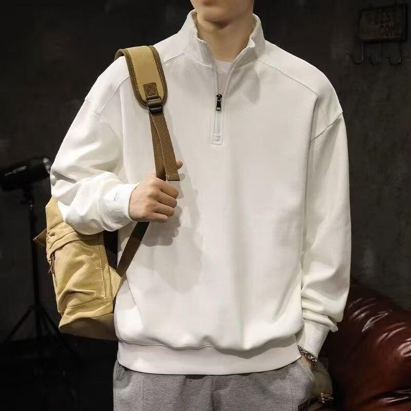 Half Zipper Sweater Men's 2025 New Autumn Loose Lapel Large Size Long Sleeve T-Shirt Polo Bottom Shirt